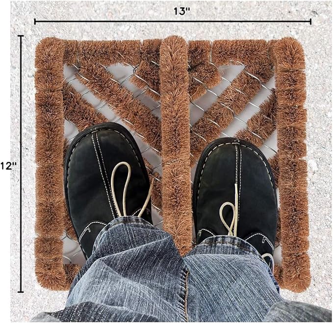NINAMAR Natural Coir Boot Scraper Door Mat - 13 x 12 inch - 2 Pack