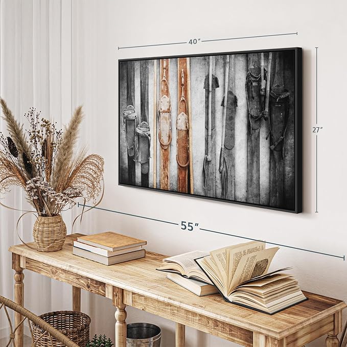 ElephantStock Ski Collection Wall Art - Horizontal Framed Canvas - 1-Piece Bathroom Wall Decor - Photography sports Canvas Print - Brown and Black Decor for Wall - 40" X 27"