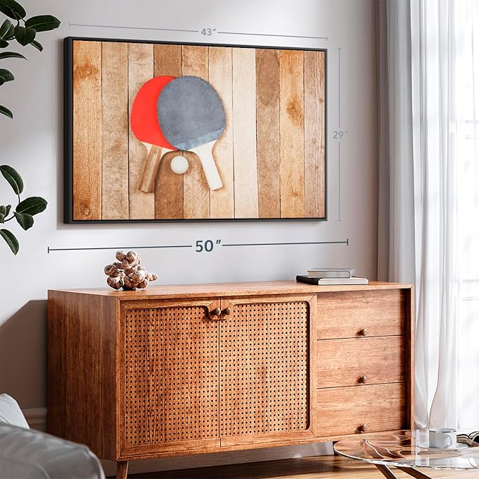 ElephantStock Ping Pong Wall Art - Horizontal Framed Canvas - 1-Piece Living Room Wall Decor - Photography Canvas Print - Brown and Red Decor for Wall - 43" X 29"