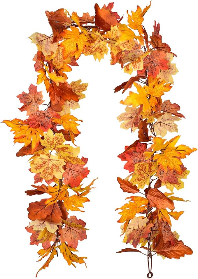 Lvydec 2 Pack Maple Leaves Fall Garland Clearance - 5.8ft/Strand Artificial Fall Foliage Garland Colorful Autumn Decoration for Home Wedding Party Thanksgiving
