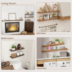 Floating Shelves for Wall Decor, Rustic Solid Elm Wood Floating Shelves Wall Mounted, Wall Shelves with Invisible Bracket for Living Room Bathroom Bedroom Kitchen, 72 Inch, Walnut