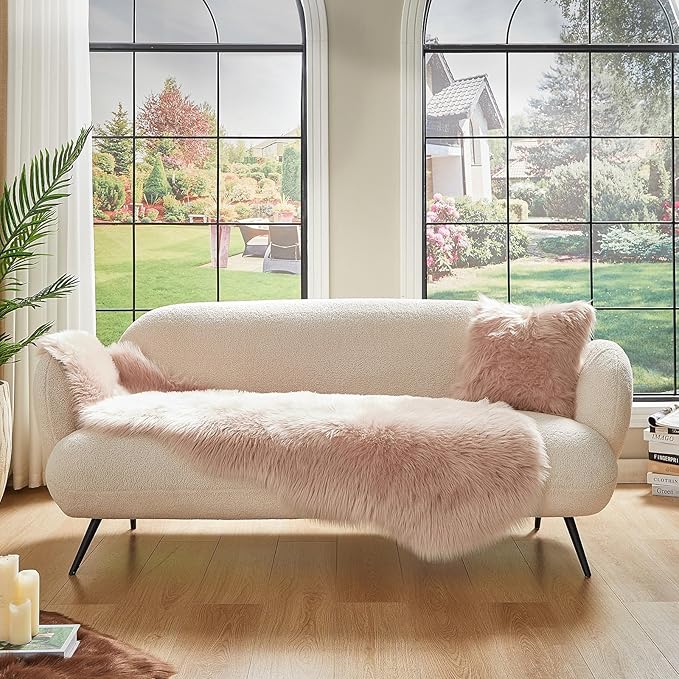 AMTOVO Faux Sheepskin Rug, Pink Ultra Soft Fluffy Shag Area Rug, 2 x 6 ft Faux Fur Rug for Bedroom Sofa Throw Cushion Room Decor, Sheepskin