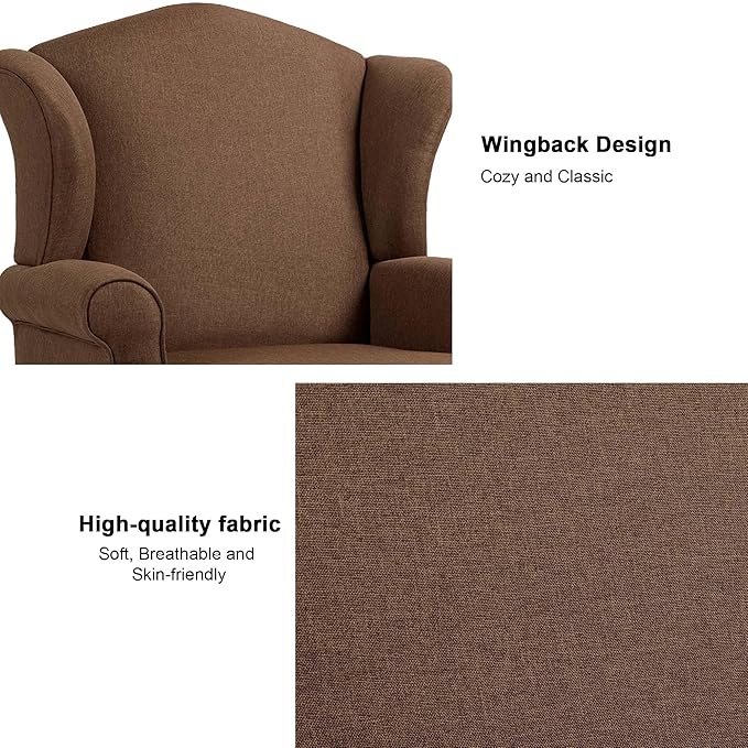 Accent Chair, High Back Upholstered Armchair with High Resilience Sponge & Wood Legs, Mid-Century Modern Comfy Single Sofa Reading Chairs for Living Room, Bedroom (Brown, Set of 2)