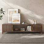 Mid Century Modern TV Stand for 70/75 Inches Television, TV Console with Fluted Doors and Storage, Entertainment Center for Living Room and Bedroom, Dark Brown