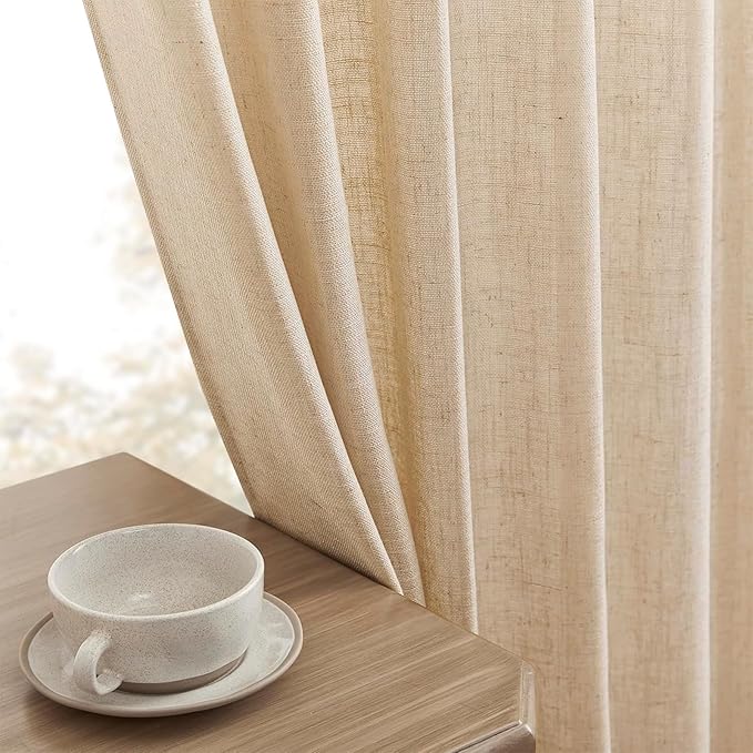 Joydeco Linen Curtains 72 Inch Length 2 Panel Sets,Light Filtering Curtains for Bedroom 52 Inch Wide Living Room Drapes with Back Tabs & Rod Pockets (W52 x L72 Inch, Ecru)