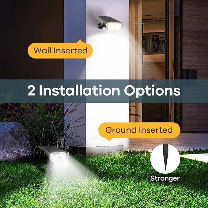 Linkind Solar Lights Outdoor Waterproof IP67, StarRay Dusk-to-Dawn Outdoor Solar Lights, 3 Lighting Modes Solar Spot Lights Outdoor for Garden, Yard, Landscape (Daylight, 4 Pack)