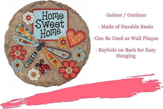 Spoontiques - Garden Décor - Home Sweet Dragonfly Stepping Stone - Decorative Stone for Garden