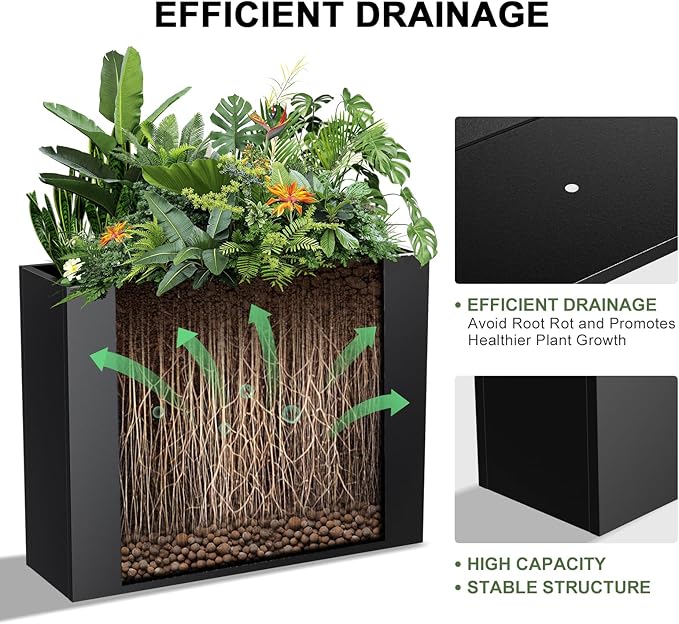 Metal Planter Box, Outdoor Heavy Duty Metal Garden Planter Spliced Flower Pot with Partitions, All-Weather Use with Drainage Holes for Patio/Porch-30 x 24" x 12"