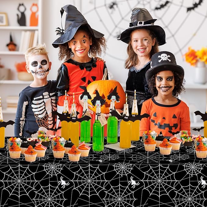 2 Pcs Halloween Tablecloth - Plastic Halloweens Spider Webs Table Cloth, Black Disposable Rectangle Spiderweb Table Cover for Halloween Party Decorations Supplies Favors Tables Decor, 108 x 54 Inch