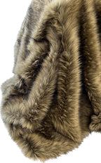 Brown Faux Fur Throw Blanket and Bedspread Caramel and Coffee Colors, Realistic Faux Brown Wolf - Light & Dark Brown Faux Fur - Luxury Throw Blanket, Made in USA, 16406