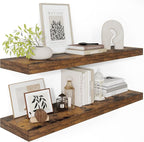 12" Deep Floating Shelves for Wall 36 Inches Long, Heavy Duty Wall Shelves for Bedroom Bathroom Kitchen Laundry Room, Farmhouse Rustic Shelves for Home Decor, 36" X 12" X 2" Set Of 2, Rustic Brown