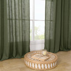 LAMIT Olive Green Sheer Linen Curtains 84 Inches Long for Living Room, Light Filtering Christmas Window Treatments Semi Sheer Neutral Drapes with Bronze Grommet for Bedroom, 52 x 84 Inch, 2 Panels Set