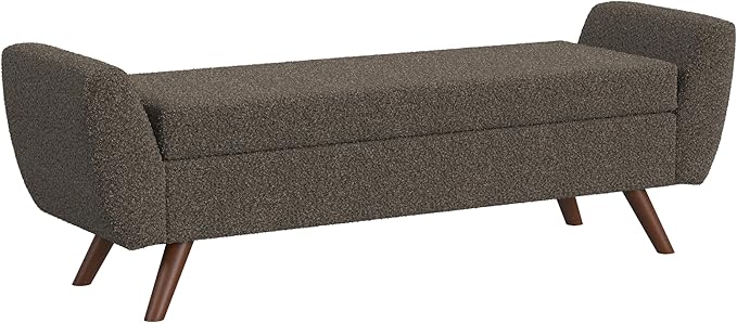 HomePop Modern Storage Bench with Wood Legs Home Décor|Bench with Storage for Living Room & Bedroom - Dark Brown Boucle