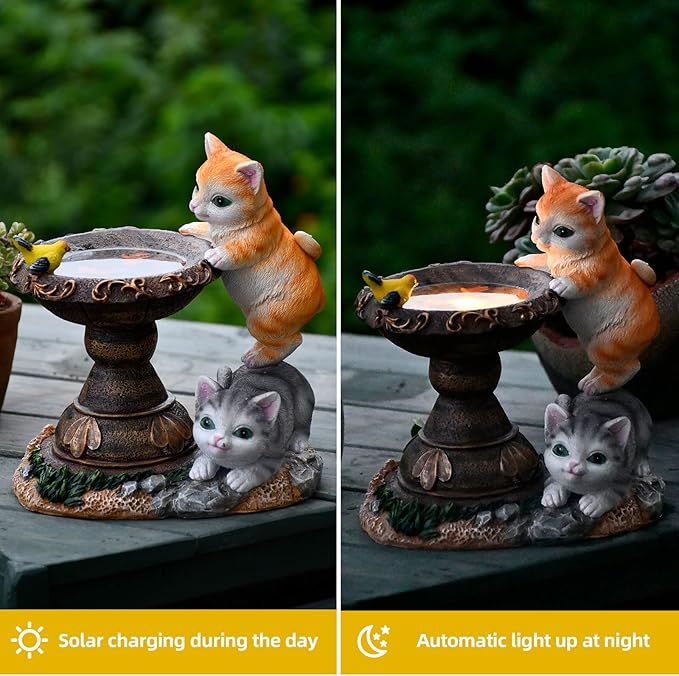 Cat Garden Figurines Outdoor Decor Solar Statue with LED Lights for Patio Lawn Yard Art Decoration Housewarming Garden Gift