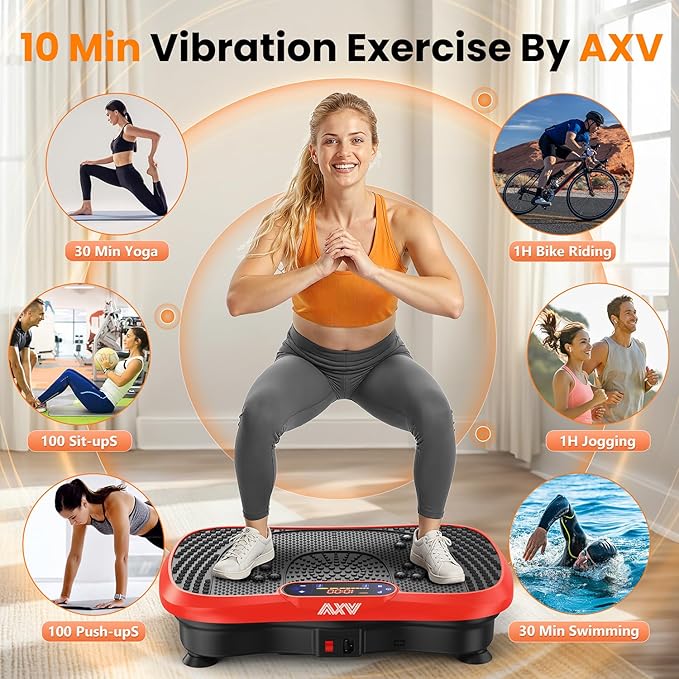 AXV Vibration Plate Fitness Platform Exercise Machine Vibrating Lymphatic Drainage Shaking Full Body Shaker Workout Vibrate Stand Shake Board Sport Gym for Weight Loss Fat Burner for Women Men
