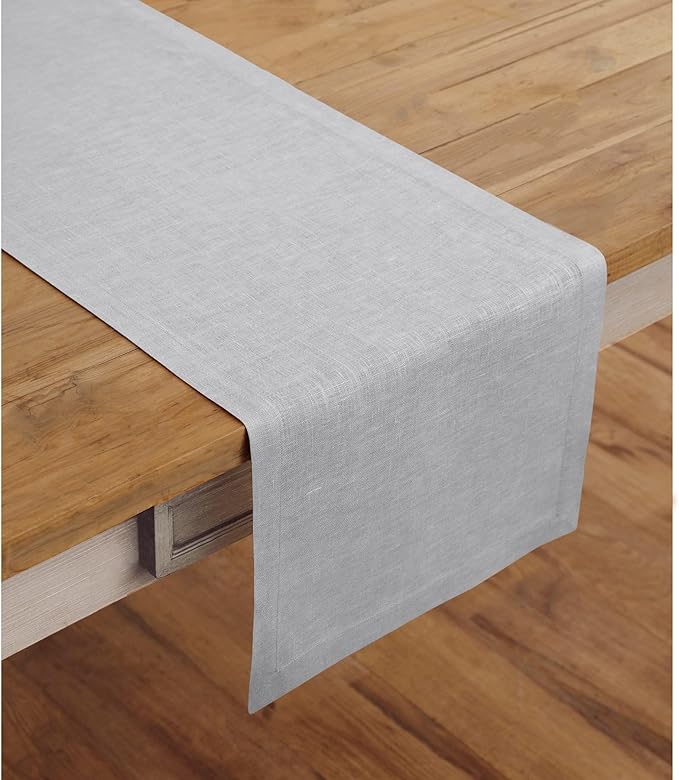 Solino Home Linen Soft Grey Table Runner 108 Inches Long - 100% Pure Linen 14 x 108 Inch Table Runner for Fall, Autumn, Thanksgiving - Fete