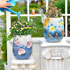 Sungmor 10.6 Inch Ceramic Succulent Plant Pot with Drainage Hole, Hand Painted Flower Pots for Plants, Unique Texture Decorative Planter for Indoor and Outdoor, Pottery Vase for Home Office Decor