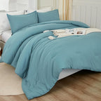 Litanika Comforters Grayish Teal Oversized Queen Size, 3 Pieces Lightweight Solid Bedding Comforter Set, All Season Fluffy Bed Set (98x98In Comforter & 2 Pillowcases)