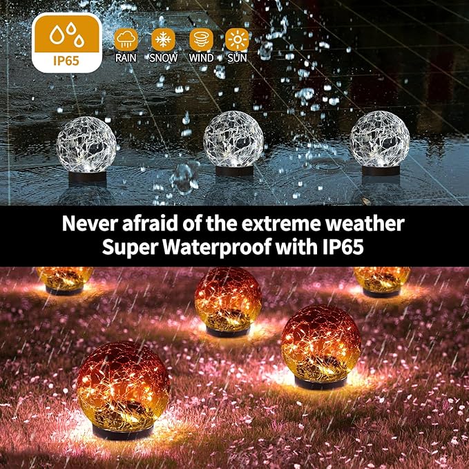 Solar Globe Lights Outdoor Waterproof - Cracked Glass Ball Lights for Garden, Patio, Yard, Lawn and Backyard Decor - Decorative Orbs for Outside