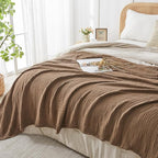EMME Cotton Muslin Throw Blanket Couch Breathable Gauze Blanket Soft Lightweight Blankets Adults (Brown, 50"x60")