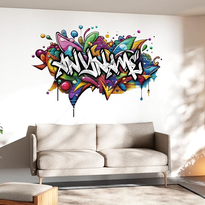 Personalized Name Graffiti Wall Decal Custom Name Graffiti Street Art Brick Room Decor Teen Wall Decals and Stickers for Nursery, Room Walls Decor, Peel & Stick Name Decals for Walls