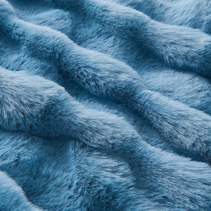 Lotus Karen Fuzzy Throw Blanket Blue - Big Bubble Faux Rabbit Fur Blanket for Couch,Softest Cozy Fluffy Blanket,Thick Furry Plush Shaggy Warm Blankets for Women,50x60 Inches
