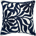 Alysheer Farmhouse Floral Leaves Embroidered Decorative Throw Pillow Cover 18x18 inches, Boho Tufted Flowers Embroidery Pattern Chic Cotton Cushion Case for Couch Bed Sofa Living Room(Navy Blue)