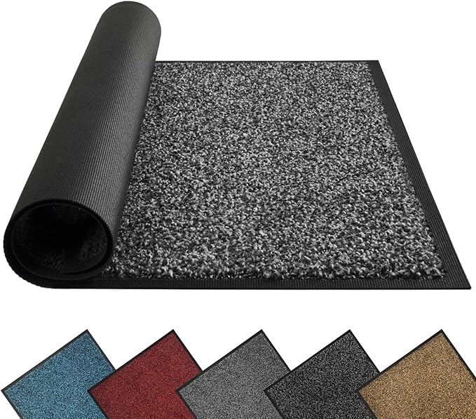 Mibao Front Door Mat, Dirt Trapper Welcome Mat for Outdoor Indoor, Non-Slip Waterproof Doormat, Durable Machine Washable Low Profile Entry Rug for Back Door Outside Patio Porch, 32" x 20", Grey
