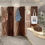 6 Panel Pegboard Room Divider, 5.6Ft Pegboard Display Folding Privacy Screens, Wood Room Divider Peg Board Display Freestanding for Trade Show Craft Show Home Wall Organizer, Brown