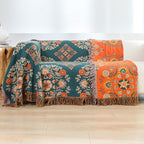 Throw Blanket for Couch Bed Chair,100% Cotton Soft Lightweight Blanket Rustic Quilt -Orange Floral Printed Farmhouse Decor Bed All Season Blankets,90"×98"