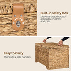 Handwoven Storage Basket with Lid, 165L Wicker Storage Bin, Natural Water Hyacinth, Leather Buckle & Metal Frame, Metal Ring Handles for Easy Transport, Storage Chest & Trunk for Bedroom, Living Room