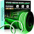 GZBtech Flexible LED Neon Rope Lights 16.4FT,AC 110-120V Waterproof Strip Light, 120 LEDs/M Cuttable Connectable Neon Lighting for Indoor Outdoor Home Decor/Commercial Building Use-Green 5M