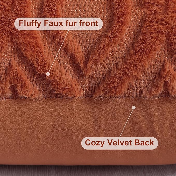 decorUhome Fall Throw Pillow Covers 26x26 Inch Set of 2, Soft Plush Decorative Faux Fur Rust Solid Couch Pillow Covers, Accent Farmhouse Neutral Square Euro Pillow Cases for Sofa Bed Living Room