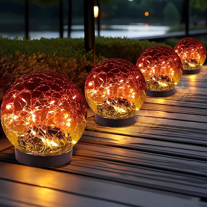 Solar Globe Lights Outdoor Waterproof - Cracked Glass Ball Lights for Garden, Patio, Yard, Lawn and Backyard Decor - Decorative Orbs for Outside