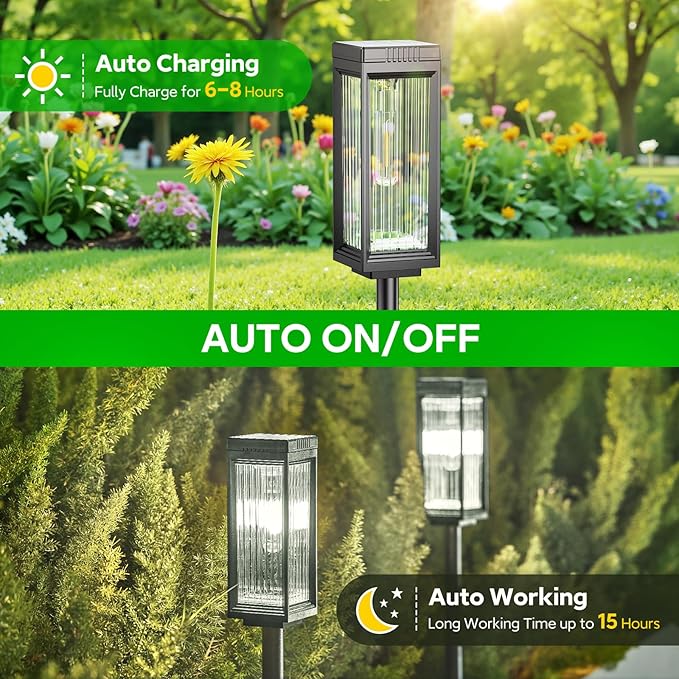 Solar Pathway Lights Outdoor, 6 Pack Upgraded Solar Lights Outdoor Waterproof, Bright Up to 15 Hrs Auto On/Off Garden Light for Yard Patio Lawn Path Walkway Driveway Outside Decor(Cool White)