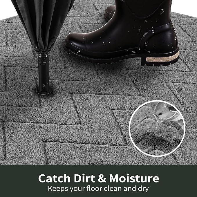 Stiio Front Door Mat Indoor Outdoor Entrance, Absorbent Muddy Dirt Resist Doormat, Low Profile Washable Fade Resistant Entryway Mat for Entry Patio Porch, 24x35.5 Inches Grey