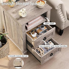 18" Farmhouse Night Stands Set of 2 with Charging Station, 2 & 3 Drawers End Table Dresser for Bedroom, Oak Wooden Nightstand, Bed Side Table with Open Shelf, Bedside Cabinet for Living Room