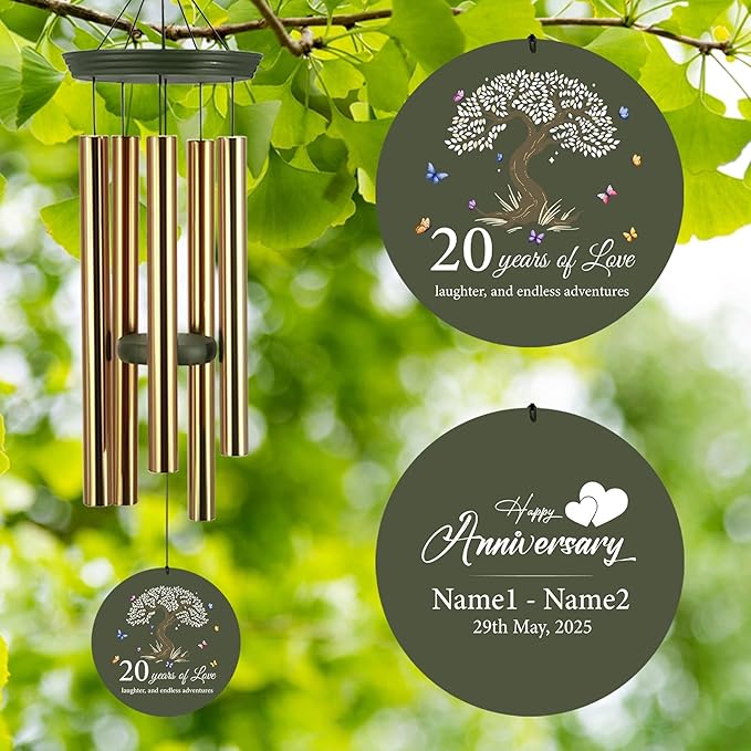 ASTARIN 20th Wind Chimes for Couple, Personalized Wind Chimes for Anniversary, Couple Gifts for Keepsake, Deep Tone Windchime Romantic Gift for Women Men