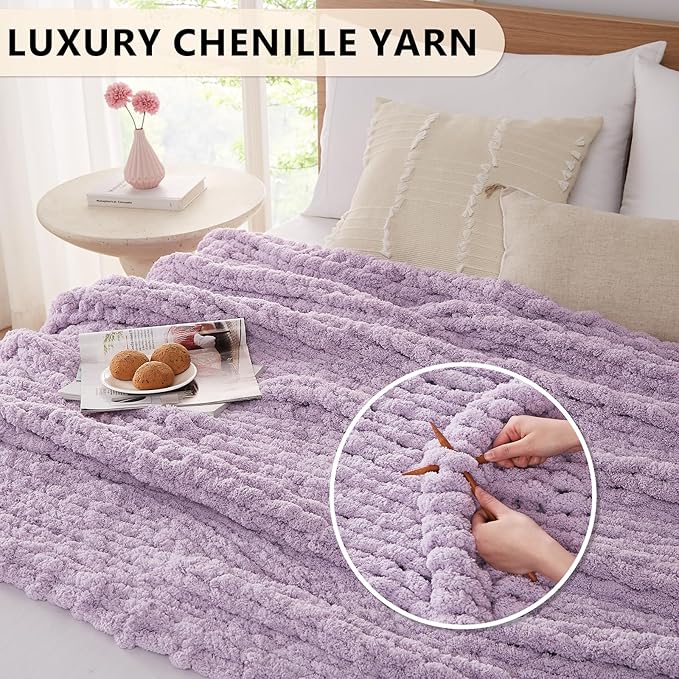L'AGRATY Chunky Knit Blanket Throw - Soft Chenille Yarn Throw Blanket 40x50： Handmade Thick Cable Knit Crochet Blanke - Large Knit Blanket Chunky Rope Knot Throw Blanket for Couch Sofa Bed Home Decor