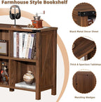 8 Cube Book Shelf, Farmhouse Wood Long Storage Organizer Bookcase, 62" Horizontal Brown Walnut Console Closet Bookshelf, Hallway TV Stand for Entryway, Display Cabinet Book Case for Office