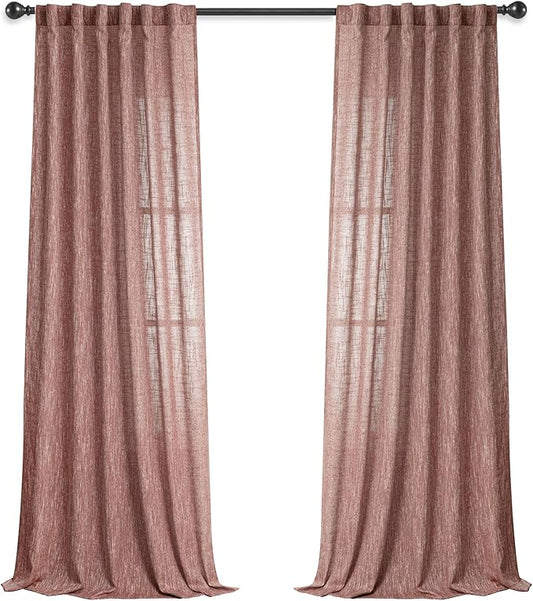 MYSKY HOME Cotton Curtains for Living Room Farmhouse Semi Sheer Light Filtering for Windows, Linen Look Texture Soft Modern Decor Country Style, 50" x 84", Brick Red
