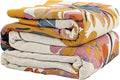Boho Throw Blanket for Bed 90”x98”, 100% Cotton Woven Blanket for Couch Sofa, Ultra Soft 4-Layer Muslin Quilt with Vintage Floral Printed, Farmhouse Bed Blanket/Cover for Living Room Decor