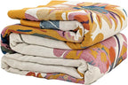 Boho Throw Blanket for Bed 60”x80”, 100% Cotton Woven Blanket for Couch Sofa, Ultra Soft 4-Layer Muslin Quilt with Floral Printed, Farmhouse Bed Blanket/Cover for Living Room Decor