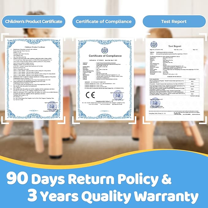 FUNLIO Kids Table and 4 Chairs Set, Height Adjustable Toddler Table and Chair Set for Ages 3-8, Easy to Wipe Arts & Crafts Table, for Classrooms/Daycares/Homes, CPC & CE Approved (5-Piece Set) - Blue