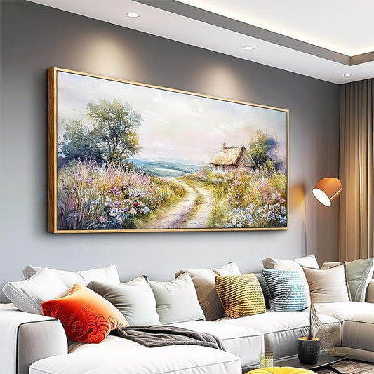 ZUITINGHUA Large Wood Framed Wall Decor For Living Room Canvas Wall Art For Office Modern Wall Decorations For Bedroom Country Road Landscape Painting Farmhouse Pictures Artwork Home Decor 24x48 In