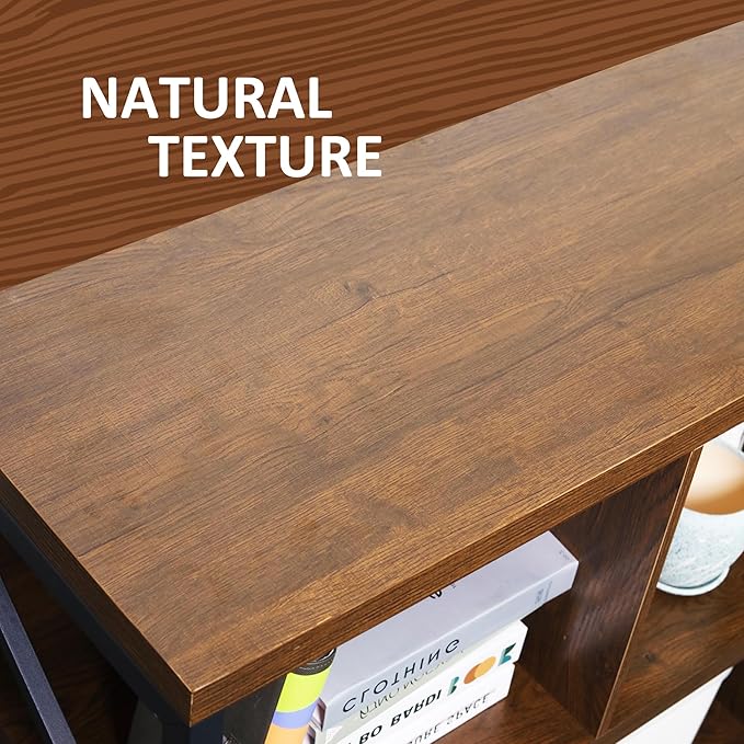 8 Cube Storage Organizer Bookshelf - Industrial Brown Walnut 63"