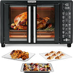 Gourmia Toaster Oven Air Fryer Combo 17 cooking presets 1700W french door digital air fryer oven 24L capacity accessories, convection rack, baking pan tray recipe book GTF7460,Large,Black