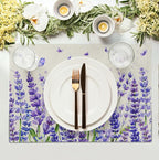 Lavender Placemats Set of 4 Purple Flower Butterfly Linen Fabric Table Mats Seasonal Spring Summer Rustic Floral Placemat Farmhouse Decorative Washable Place Mats for Home Kitchen Dining Table