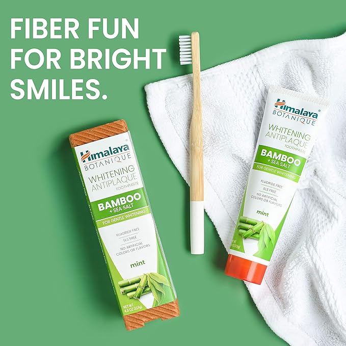 Himalaya Botanique Whitening Antiplaque Toothpaste with Bamboo + Sea Salt, Fluoride Free, for Gentle Whitening, 4 oz, 4 Pack