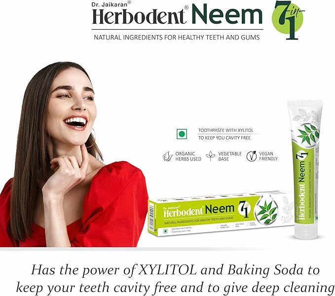 Herbodent® NEEM 7 in 1 Toothpaste-6.53Oz Pack of 1 | Organic Herbs-Neem, Black Seed & Xylitol for Anti Cavity, Cardamom & Mint for Freshness, Baking Soda for Great Cleaning-No Fluoride & No Paraben